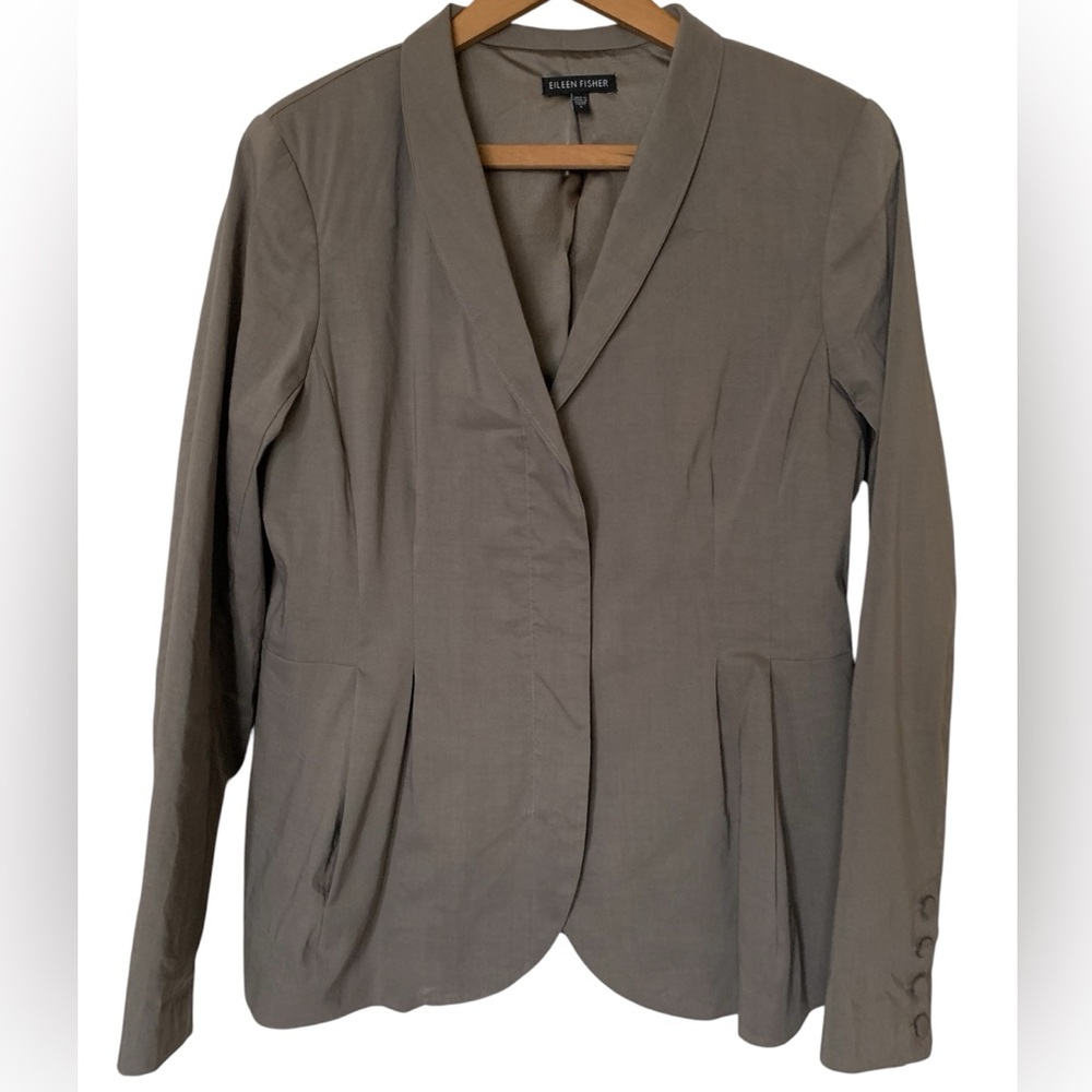 Eileen Fisher jacket S ramie gloss stone zip buttoned sleeves EUC classic